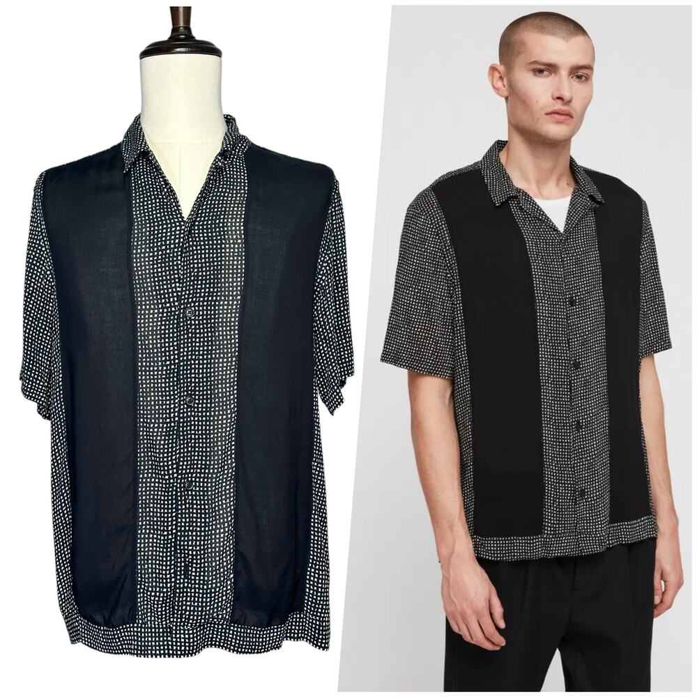 AllSaints | Men | Retro 50s Bowling Contrast Camp Button Up Grid Shirt | Medium